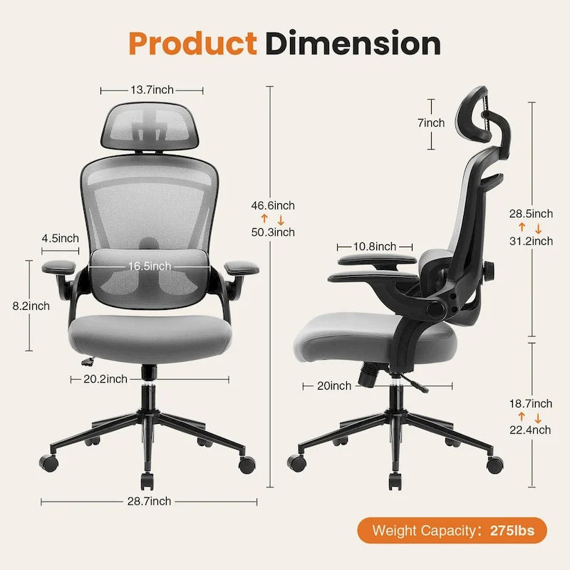 High-Back Ergonomic Mesh Desk Chair with Adjustable Lumbar Support and Headrest