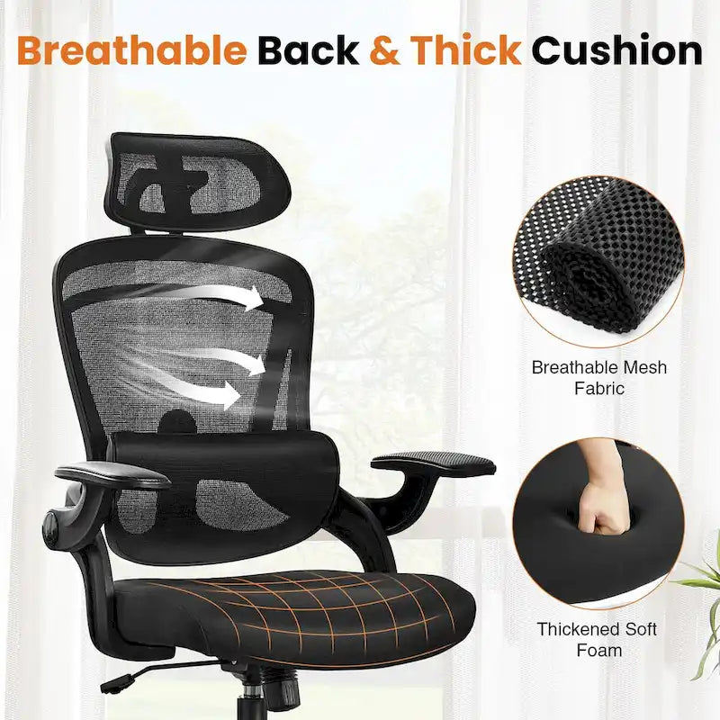 High-Back Ergonomic Mesh Desk Chair with Adjustable Lumbar Support and Headrest