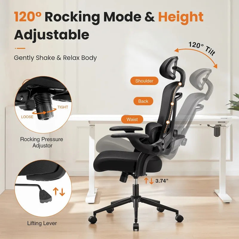 High-Back Ergonomic Mesh Desk Chair with Adjustable Lumbar Support and Headrest