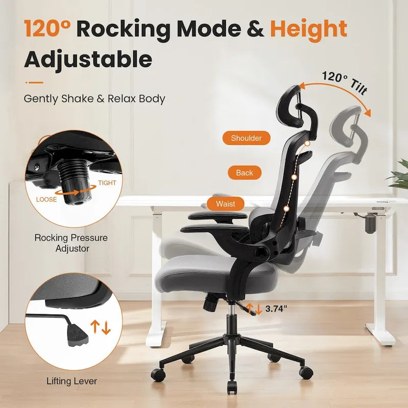 High-Back Ergonomic Mesh Desk Chair with Adjustable Lumbar Support and Headrest