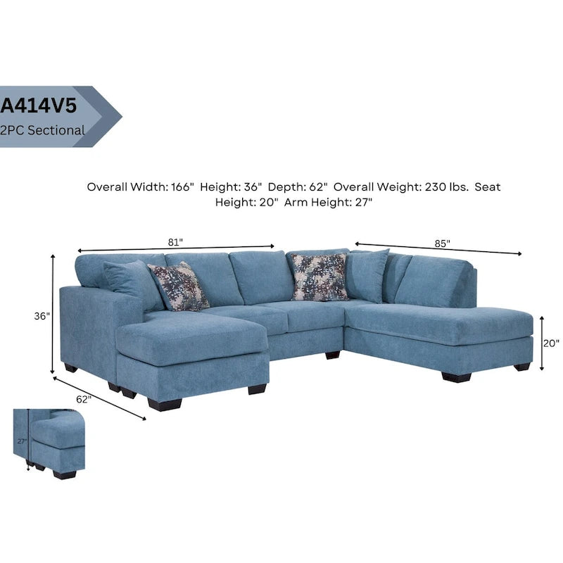 Blue Chenille U-Shaped Sectional Sofa with Chaise