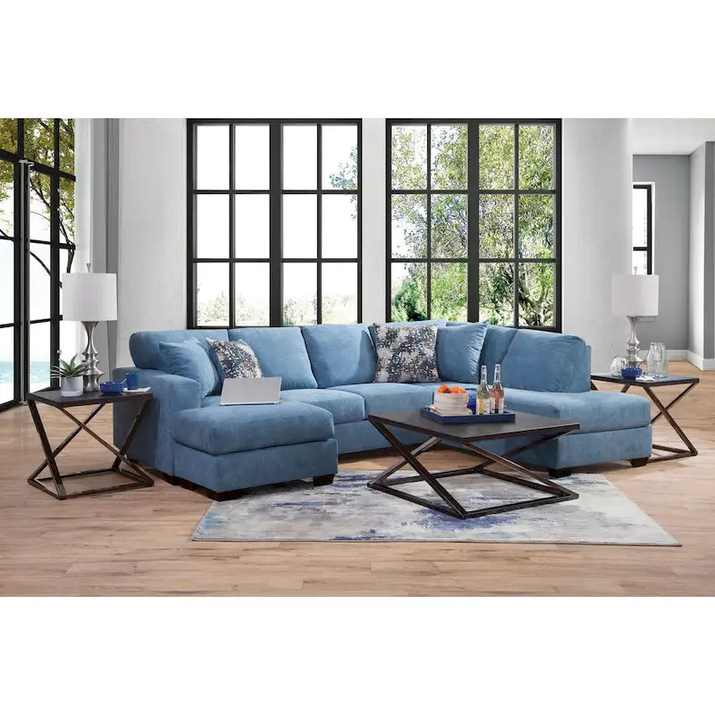 Blue Chenille U-Shaped Sectional Sofa with Chaise