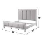 Linen Upholstered Bed in Light Gray and Weathered White