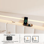 King Size Floating Bed with Headboard Storage and RGB LED Lights in Beige