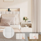 King Size Floating Bed with Headboard Storage and RGB LED Lights in Beige