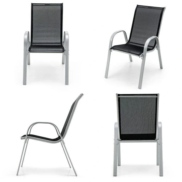 Lot de 4 chaises de salle à manger empilables avec accoudoirs pour patio - 73,7 x 54,6 x 90,2 cm (L x l x H)