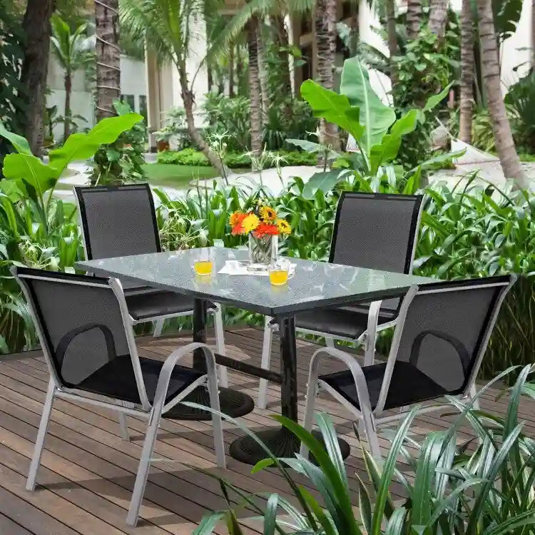 Lot de 4 chaises de salle à manger empilables avec accoudoirs pour patio - 73,7 x 54,6 x 90,2 cm (L x l x H)