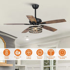 Ventilateur de plafond 52" Farmhouse Driftwood avec 5 pales, cage noire et télécommande