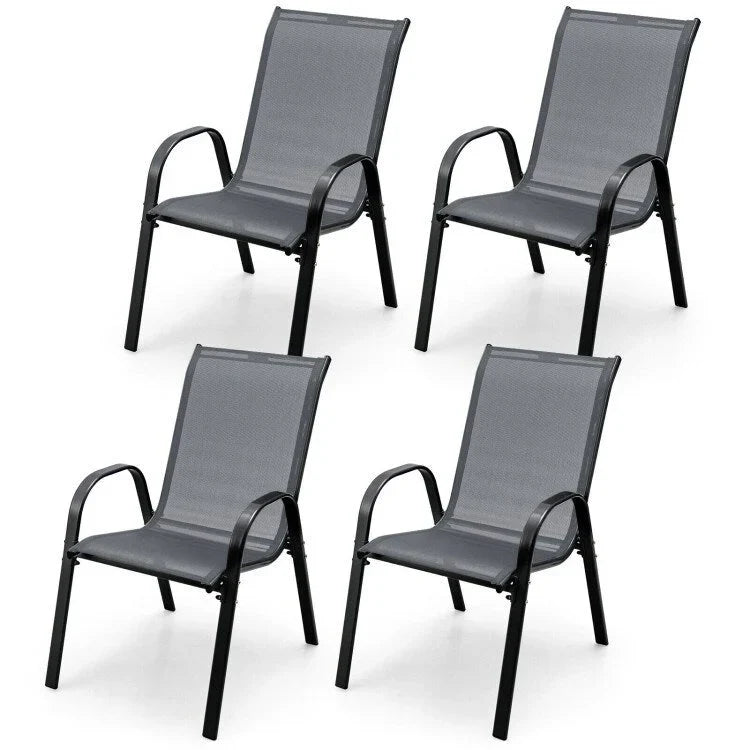 Lot de 4 chaises de salle à manger empilables avec accoudoirs pour patio - 73,7 x 54,6 x 90,2 cm (L x l x H)